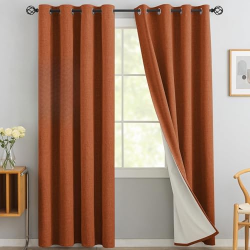 Yakamok Burnt Orange Linen Textured Curtains 96 Inches Long for Living