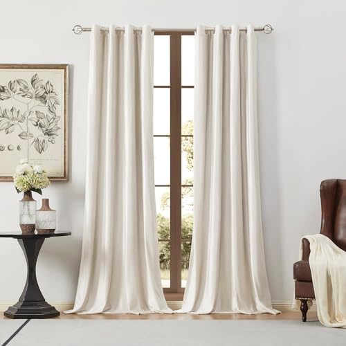 BULBUL 100% Blackout Velvet Curtains for Living Room 2 Panels, Cream