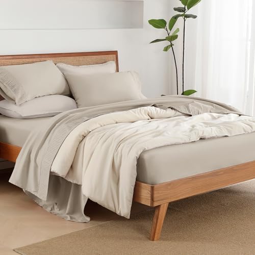 Andency Queen Sheets Set, Oatmeal Breathable & Cooling Sheets