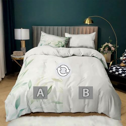 Watercolor Style Plant Leaves Duvet Cover Set 3 Pieces King Size, 1