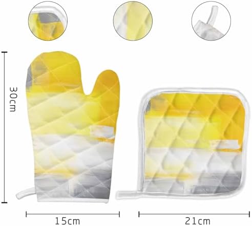 Quilted Cotton Terry Cloth Oven Mitt, Pot Holder Grey Yellow Texture