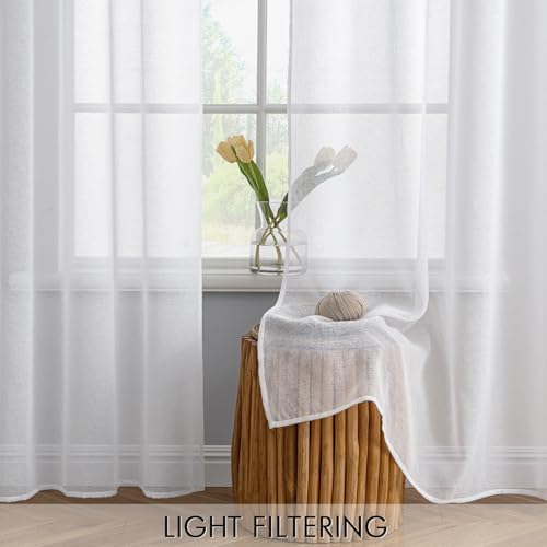 MIULEE Semi White Linen Textured Sheer Curtains 42W×84L Rod Pocket 2