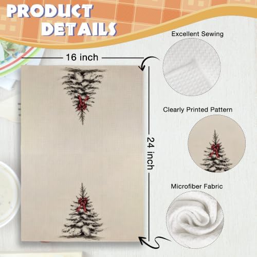 Vintage Beige Christmas Tree Mistletoe Kitchen Towels, 16"x24"