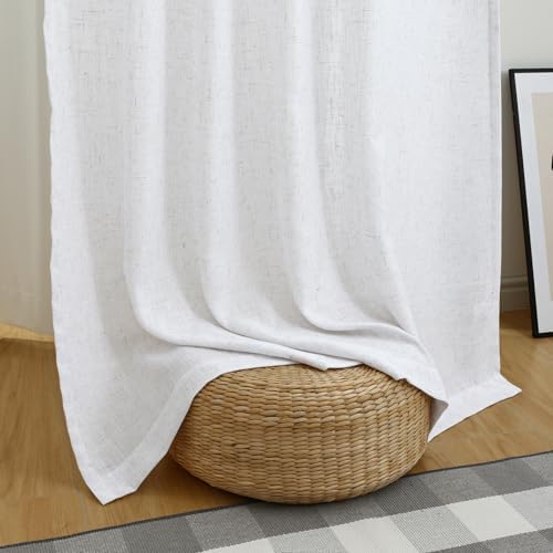 decorUhome Linen Semi Sheer Curtains 108 Inch Long, 2 Panels Light