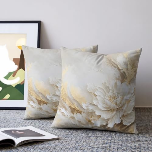 White Floral 20x20 Pillow Covers Set of 2, Modern Abstact Oil Painting