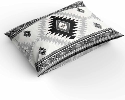 Duvet Cover Set Full, Black Grey Aztec Bohemian 3 Piece Bedding Set