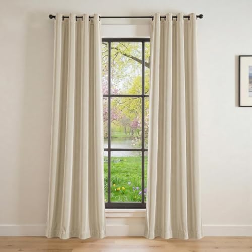 Lazzzy Beige Velvet Curtains Neutral Grommet 52×84 Inch 2 Panels