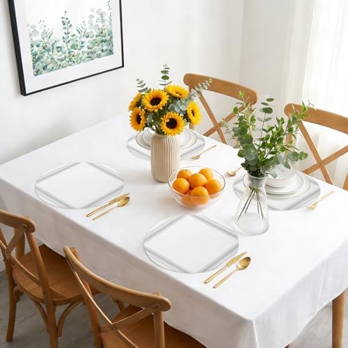 Minimalist Grid Faux Leather Placemats Set of 6, 15in, Waterproof Heat