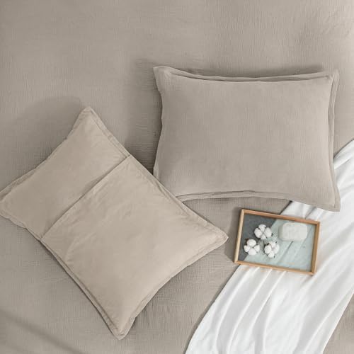 Bailix Muslin Duvet Cover Queen, 100% Cotton, Oatmeal