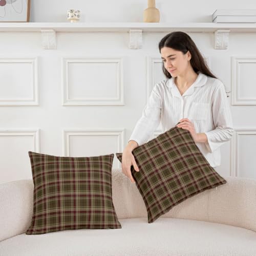 Feelyou Olive Burgundy Tartan Throw Pillow Covers Set of 2 American