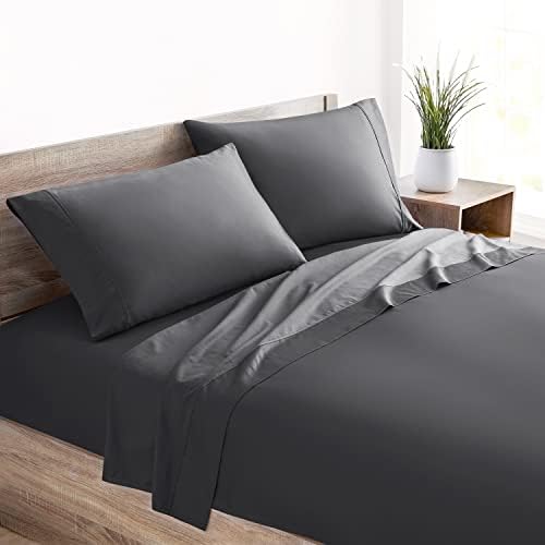 Mellanni 400TC Cotton Sateen Sheets, King Gray, 4 Piece Set