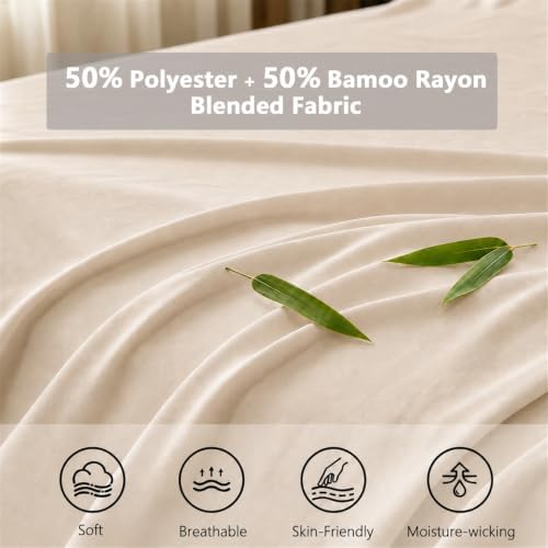 KAKIJUMN 6 Piece Queen Sheets Set, Rayon Derived from Bamboo Blend