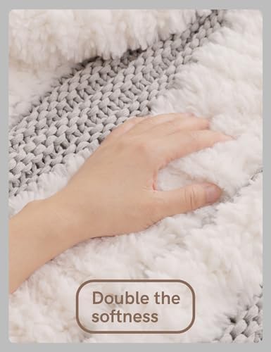 YnM Ultra Soft Fuzzy Throw Blanket, Hand Knit with Faux Rabbit Fur and