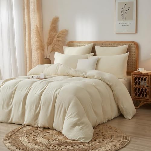 100% Muslin Cotton Cream Duvet Cover Twin Set Fluffy Solid Bedding
