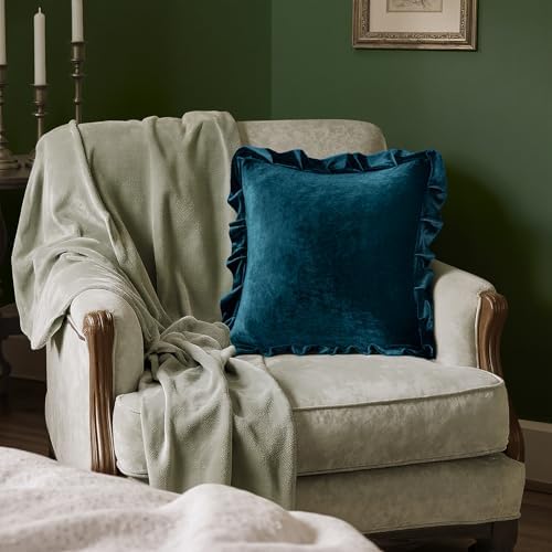 MIULEE Velvet Ruffle Throw Pillow Covers Pack of 2 20x20 Inch Teal
