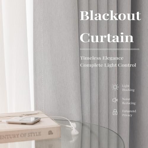 Blackout Linen Curtains for Bedroom and Living Room, Thermal Insulated