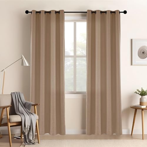LUSTROWIN Rusty Brown Natural Linen Curtains 96 Inches Long - Light
