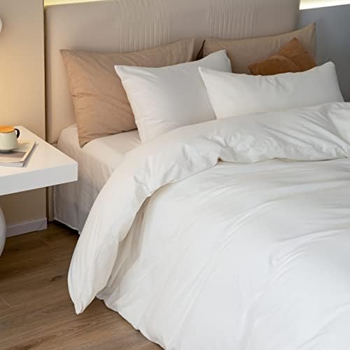 JIYUAN Full Washed Cotton Duvet Cover Set, 3-Piece, Relaxed Linen Feel