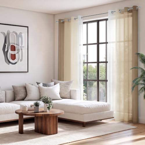 Hiasan Ombre Sheer Curtains Taupe Gradient, 52 x 96 Inches Long, 2
