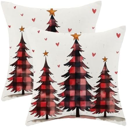 Christmas Pillow Covers 18x18 Inch Set of 2 Red Black Buffalo Plaid