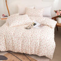 Floral Duvet Cover Set Queen Size, 3 Pieces Pink Flower and Green Leaf