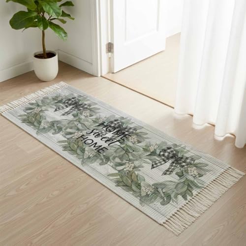 Farmhouse Leaves Hallway Runner Rug 2'x5', Florals Country Vintage