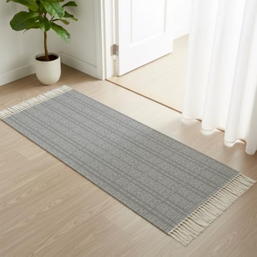 Gray Boho Hallway Runner Rug 2'x5', Geometric Modern Abstract