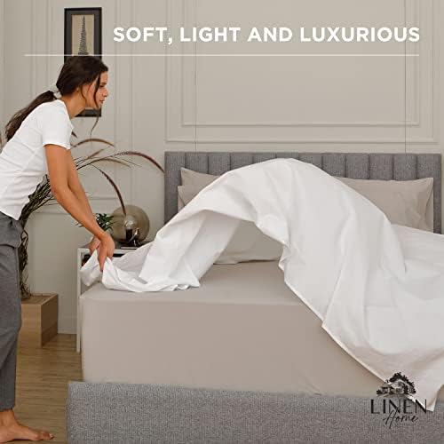 100% Cotton Combo Percale Flat Sheets King Size, White & Ivory, 2 Flat
