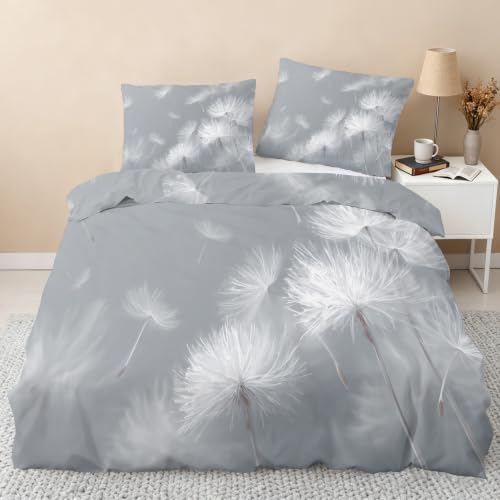 Dandelion Bedding King Duvet Cover, Minimalist Botanical Bedroom