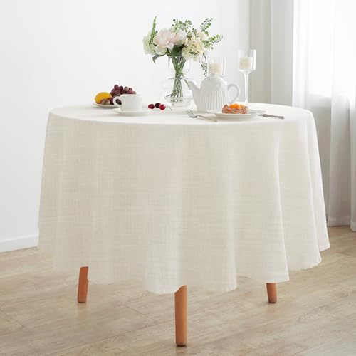 Linen World Round Linen Blend Tablecloth 90" Inch,Linen Loook Soft