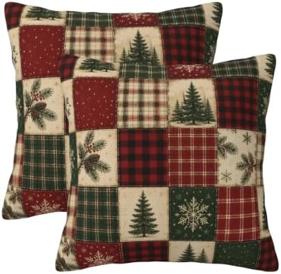 Christmas Plaid Pillow Covers 22x22 Set of 2 Winter Holiday Farmhouse