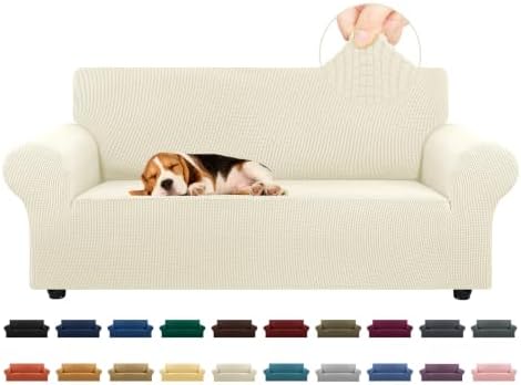 KEKUOU Stretch Loveseat Couch Cover, 2 Cushion Couch Slipcover,Beige