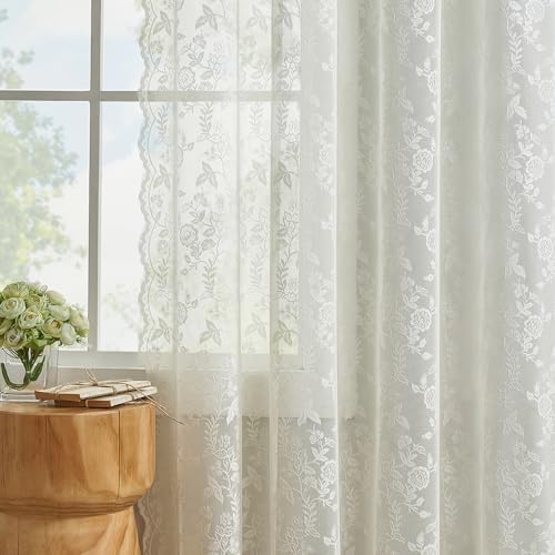 FINECITY Ivory Lace Curtains for Living Room 52 x 120 Inch, 2 Panels
