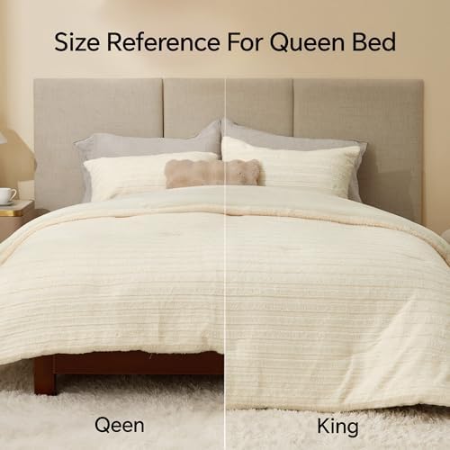 BEDELITE Faux Fur King Size Comforter Set, Fluffy Bed Set, Cream White