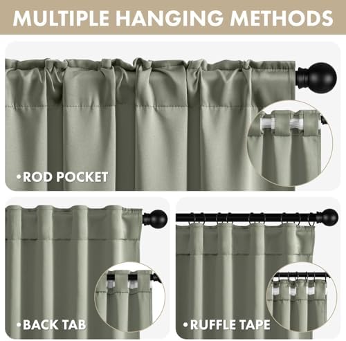ANRODUO Sage Green Back Tab Blackout Curtains 72 Inch Long 2 Panels
