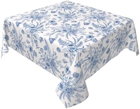 Blue Floral Square Tablecloth 60x60 Inch Square Blue and White