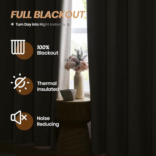 Melodieux Grey Linen Blackout Curtains 63 Inch Length for Bedroom