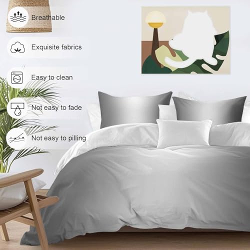 Grey Ombre Duvet Cover Set Queen Size, Gray White Gradient Modern