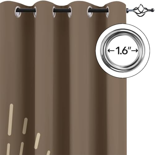 Rustic Boho Blackout Curtains for Bedroom, Beige Sun Grommet Curtains