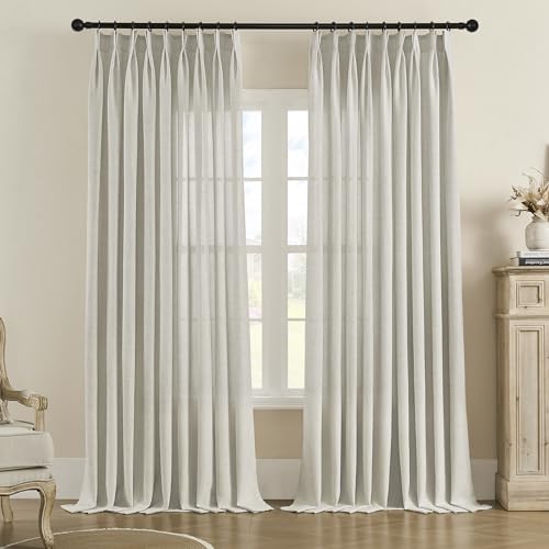 MASWOND Pinch Pleated Semi Sheer Curtain 72W x 108L Inches, Extra Wide