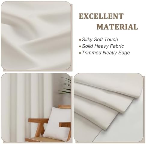 Lecloud Natural Room Darkening Curtains 120 Inches Long 2 Panels