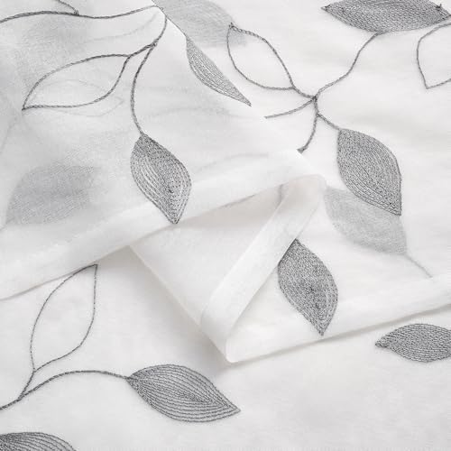 Grey on White Sheer Curtains 96 Inches Long 2 Panels for Living Room