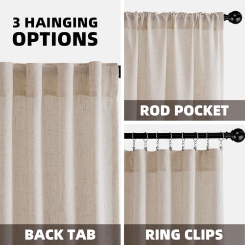 VISIONTEX Back Tab Linen Curtains 2 Panels 96 Inches Long Copper Brown