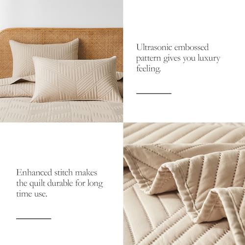 Davulos King Quilt Bedding Set,Beige Ultrasonic King/Cal King Quilt