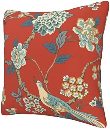 Chinoiserie Pillow Cover Cushion Cover Red Floral Bird Throw Pillow