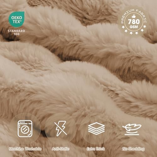 Luxury Fluffy Faux Fur Throw Blanket, Soft Plush Thick Minky Bubble