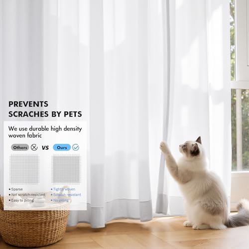 MIULEE White Privacy Sheer Curtains 2 Panels 42W x 96L