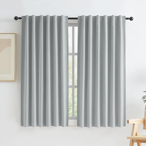 KEQIAOSUOCAI Linen Blackout Curtains 63 Inches Long, Back Tab Rod