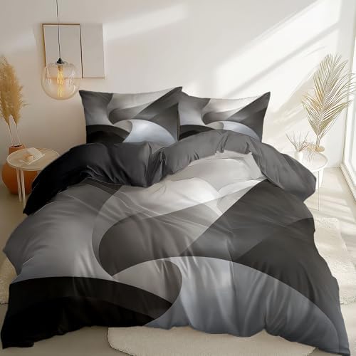 Queen Bedding Duvet Cover Set- Grey Printed 3 Piece Decorative