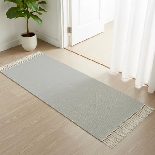 Grey Stars Modern Hallway Runner Rug 2'x5', Farmhouse Aesthetics Gray
